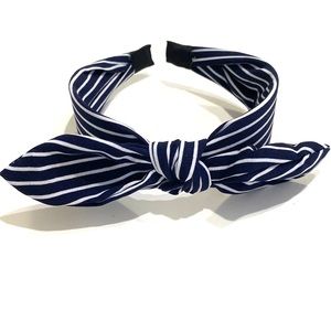 Headband Navy Blue And White Striped Twisted Top Knot